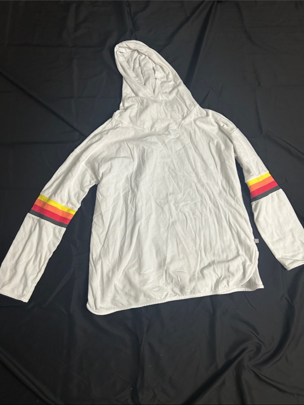 Talbots White Hooded Long-Sleeve Top with Colorful Sleeve Stripes